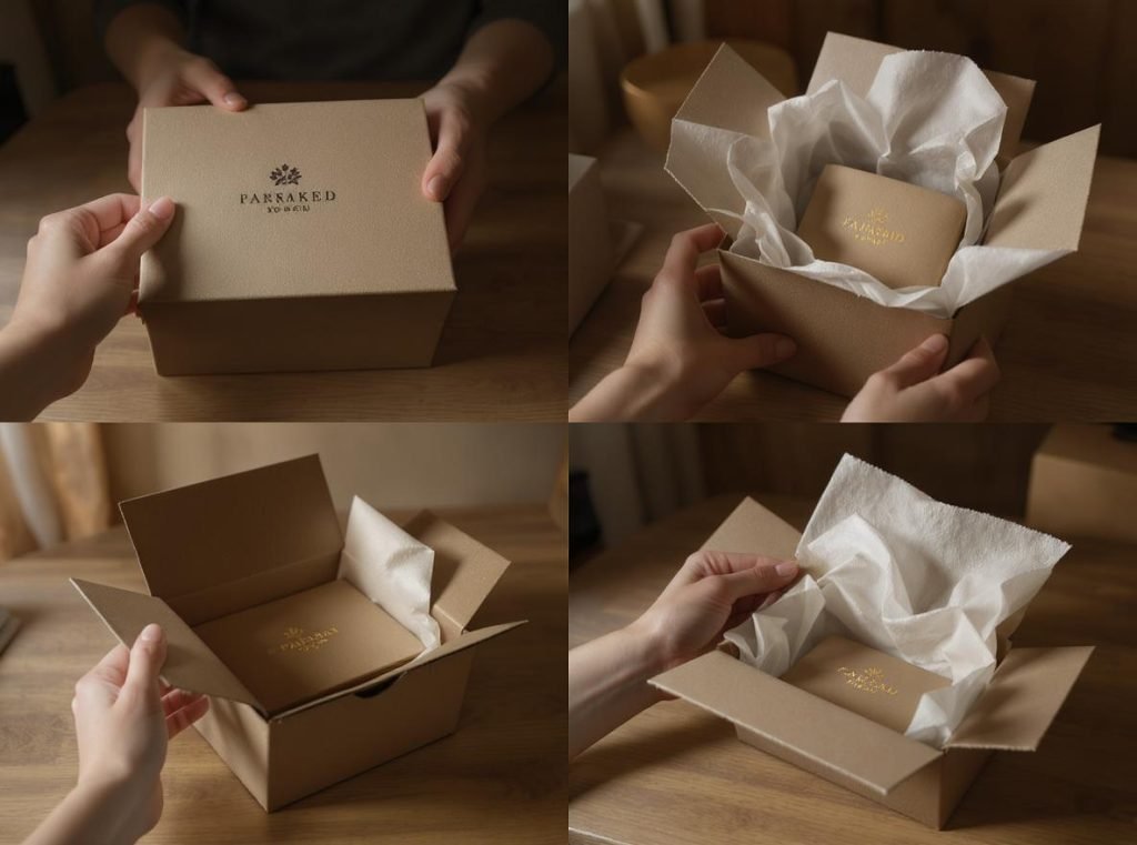 Layered unboxing experience showing nested packaging elements and surprise reveals