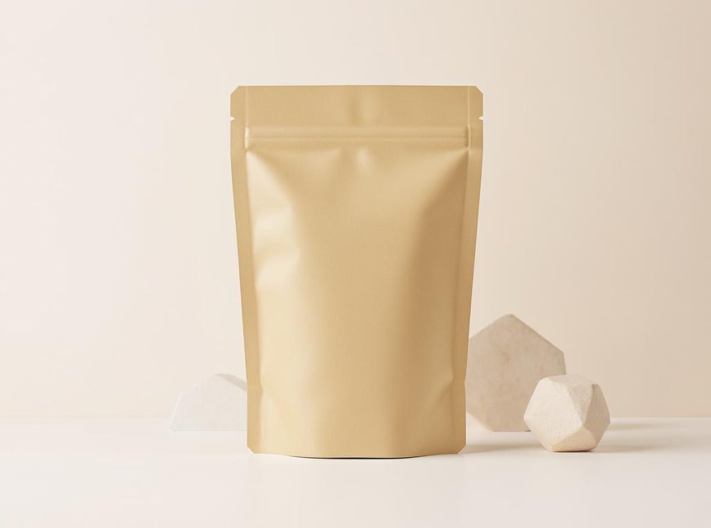 Minimalist eco-friendly packaging design featuring earth tones and clean typography for environmental appeal