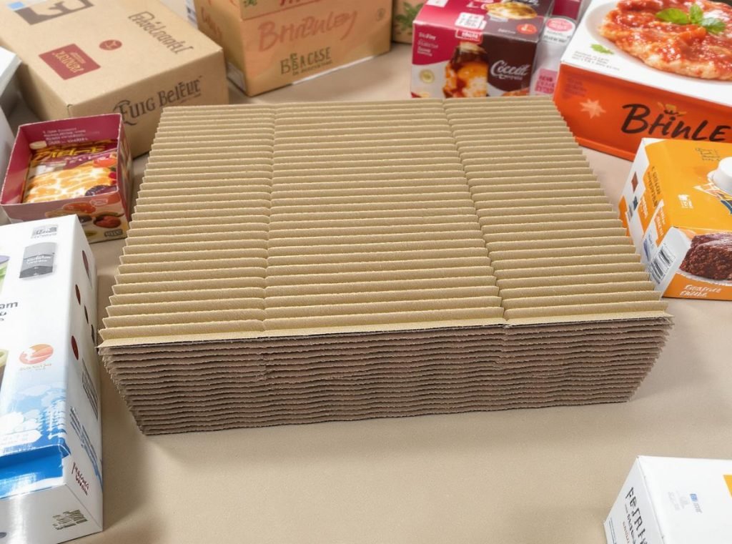 B-flute corrugated cardboard sample showing medium wave pattern for retail and food packaging applications
