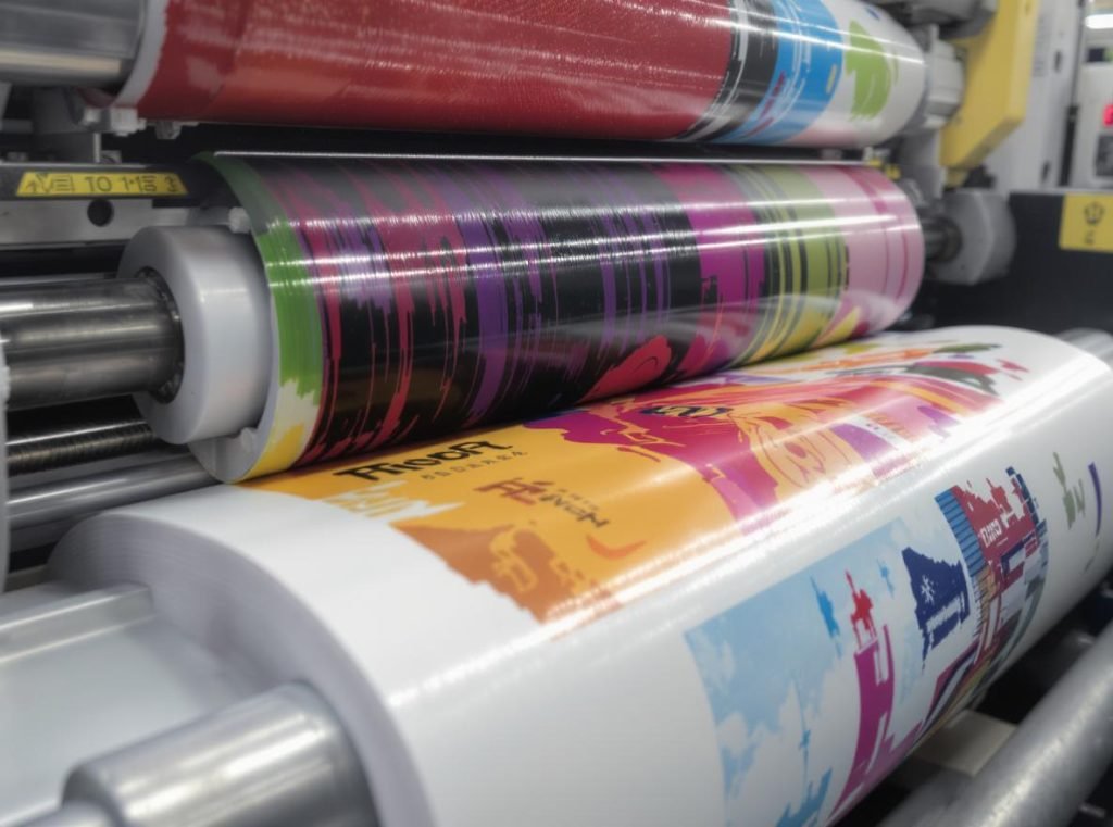 High-quality printing process on white corrugated cardboard showing superior color reproduction