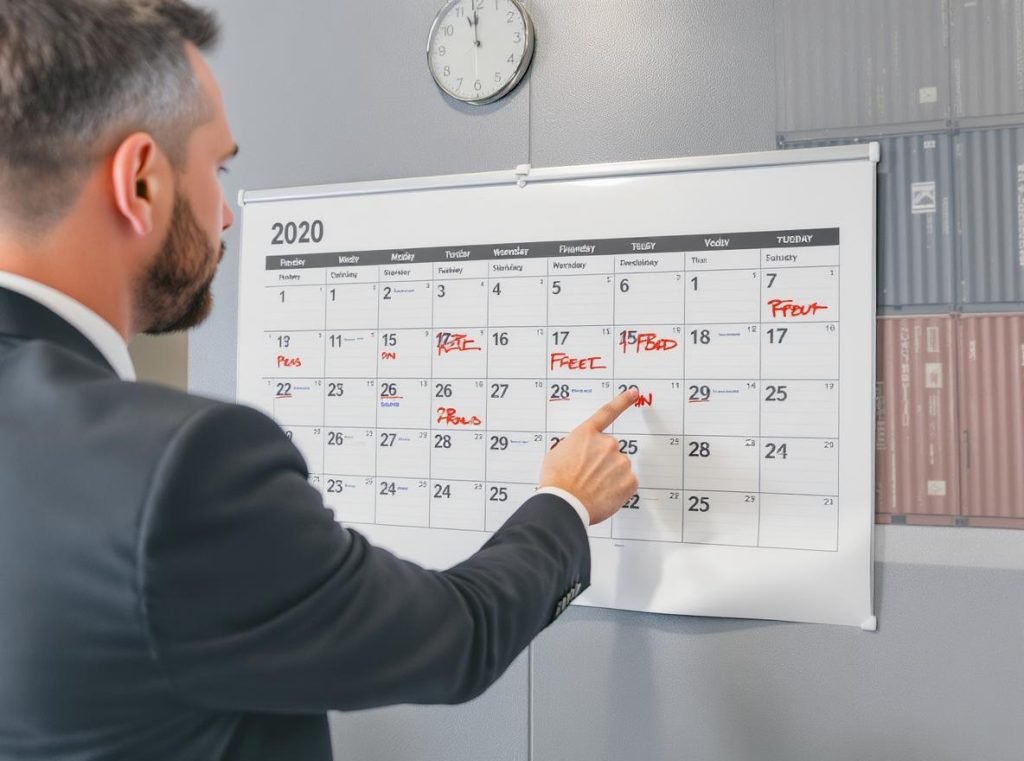 Business calendar showing optimal order placement timing before Chinese holidays