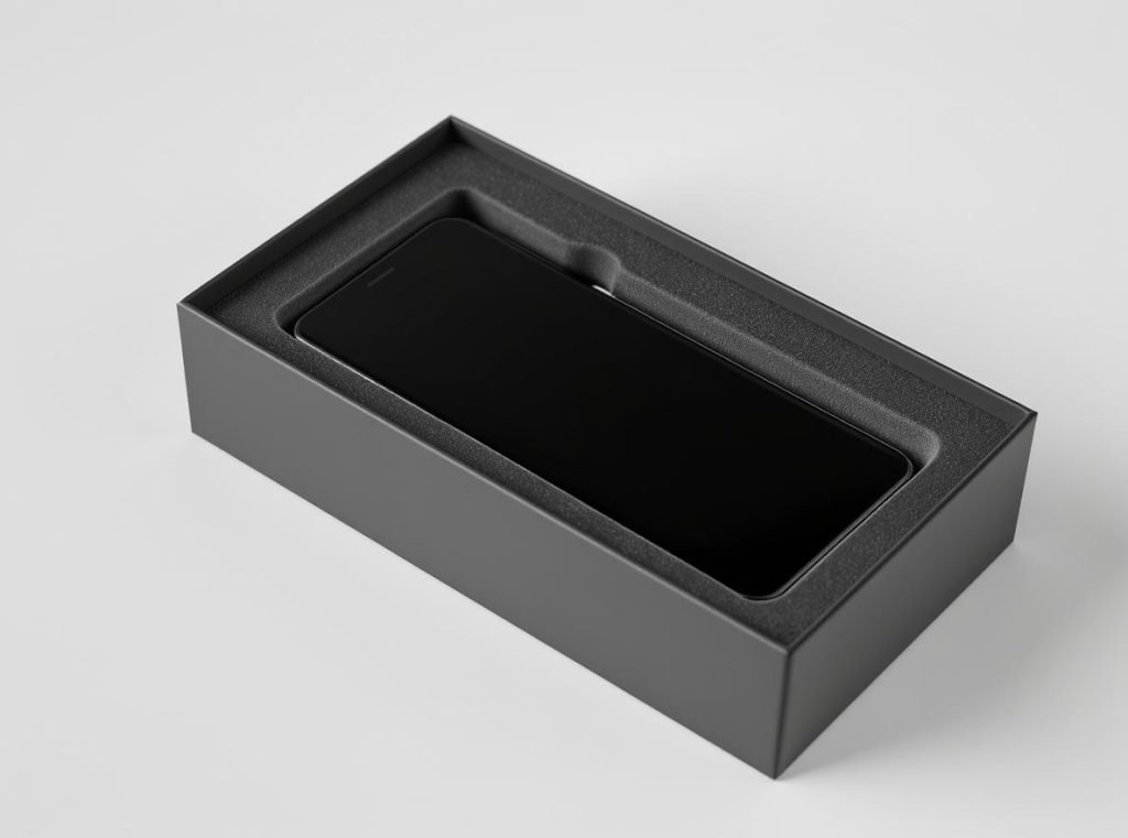 Smartphone in custom rigid box packaging with protective foam insert design