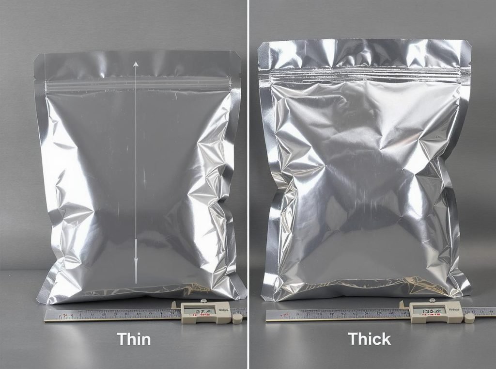 Comparison of different Mylar bag thicknesses from thin to heavy-duty options