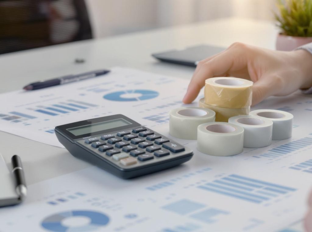 Cost analysis comparison showing custom tape packaging savings