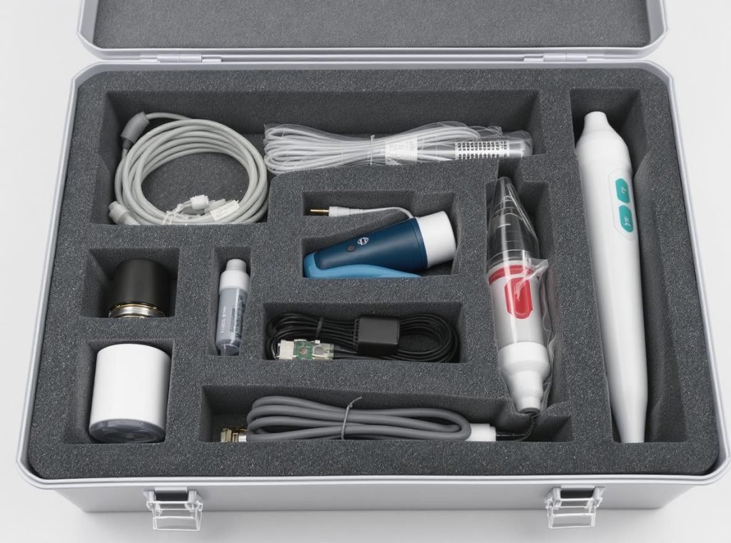 Electronics and medical devices protected by custom foam inserts showing precision fit