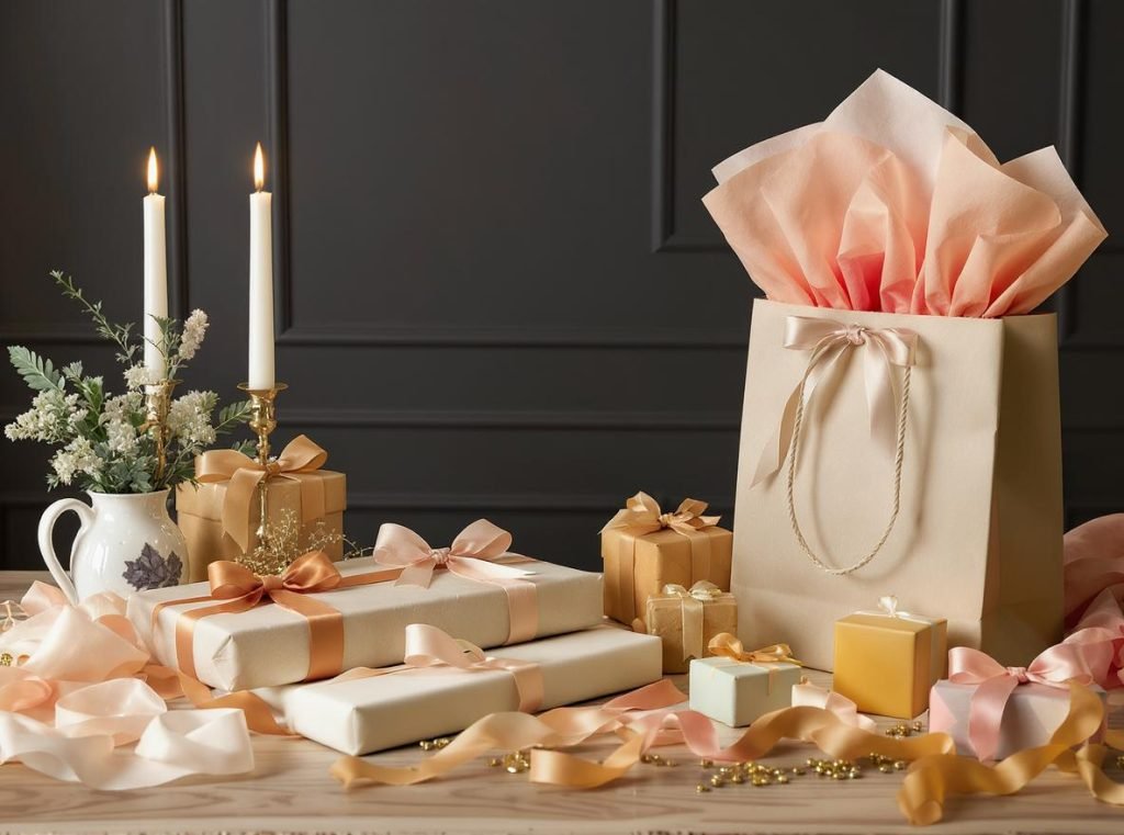 Custom tissue paper gift packaging enhancement techniques and presentation