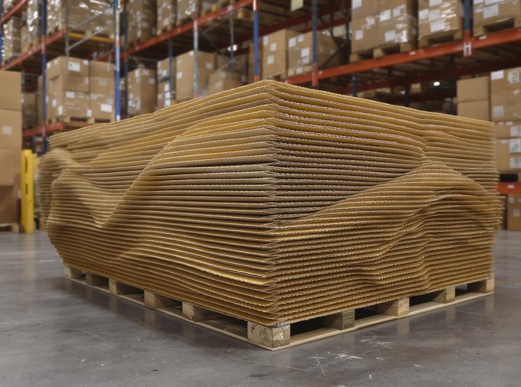 C-flute corrugated cardboard sample showing large wave pattern for shipping and stacking strength