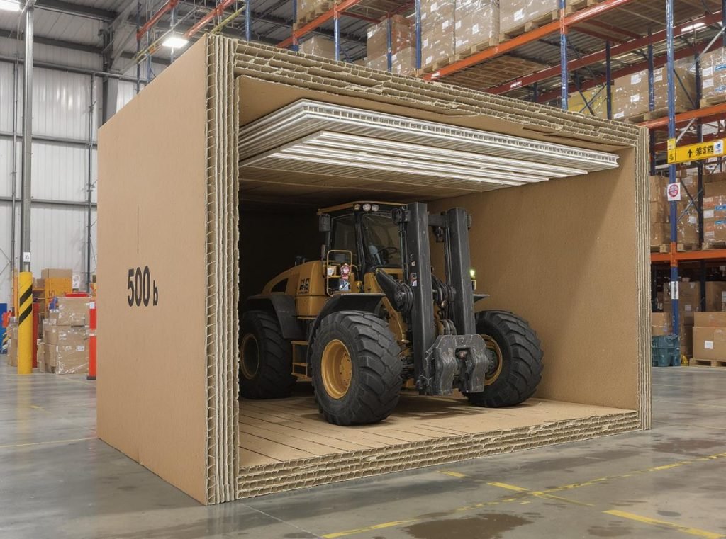 Triple-wall cardboard box construction showing 300-800 pound weight capacity for heavy industrial applications