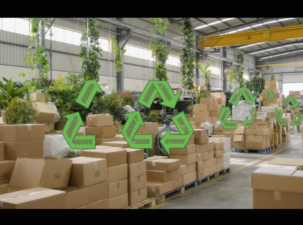 Kraft corrugated boxes recycling process showing environmental sustainability benefits