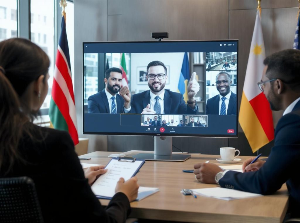 Business video conference call with supplier evaluation checklist