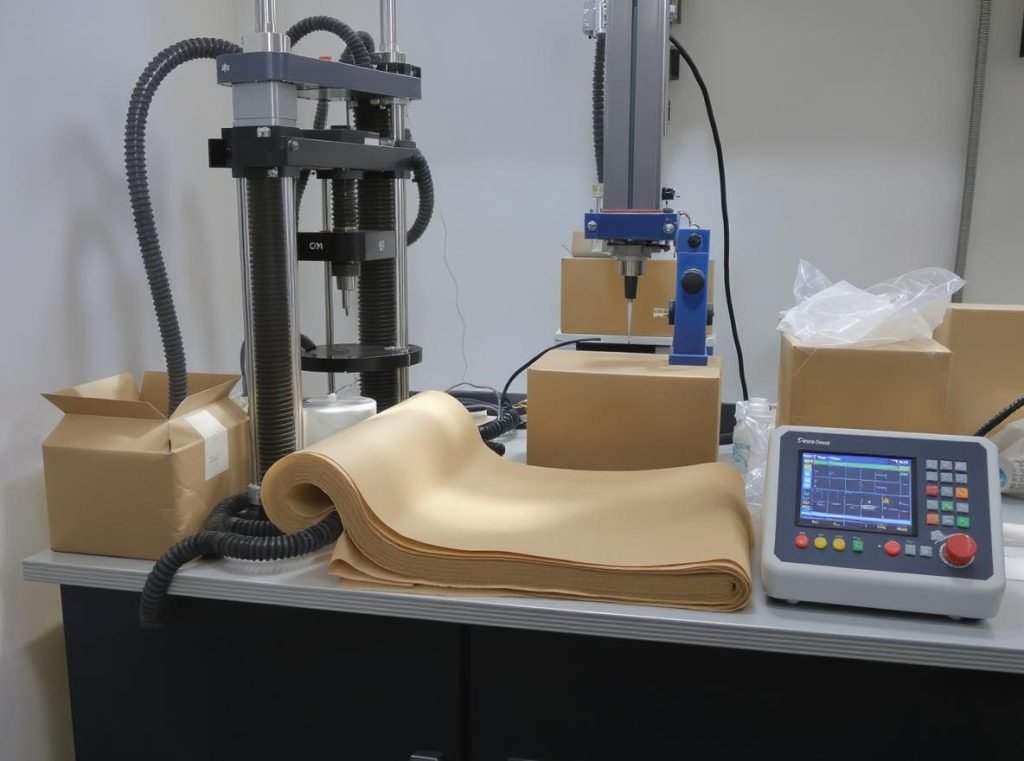 Kraft paper strength testing equipment measuring edge crush and burst strength properties