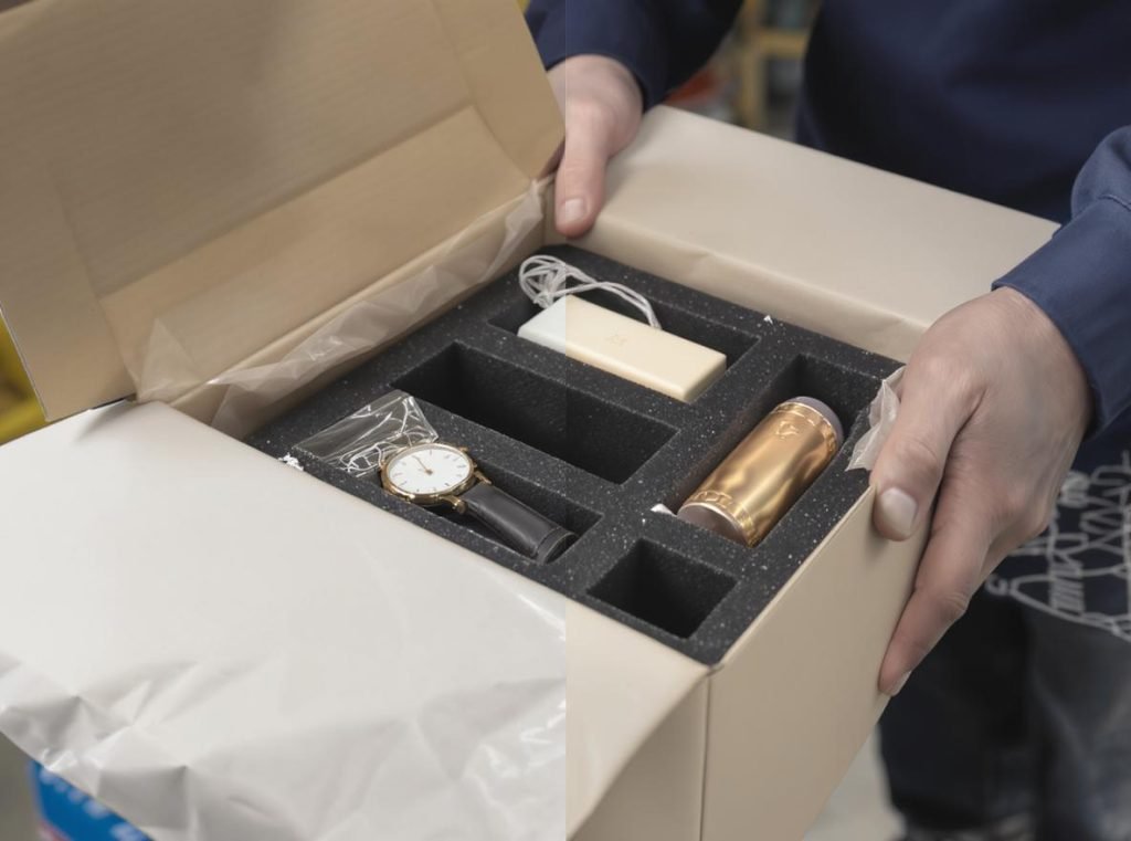 Rigid box protection system with custom inserts securing luxury products during shipping