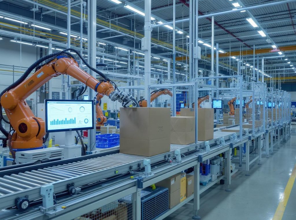 Automated packaging production line showing manufacturing capabilities and efficiency