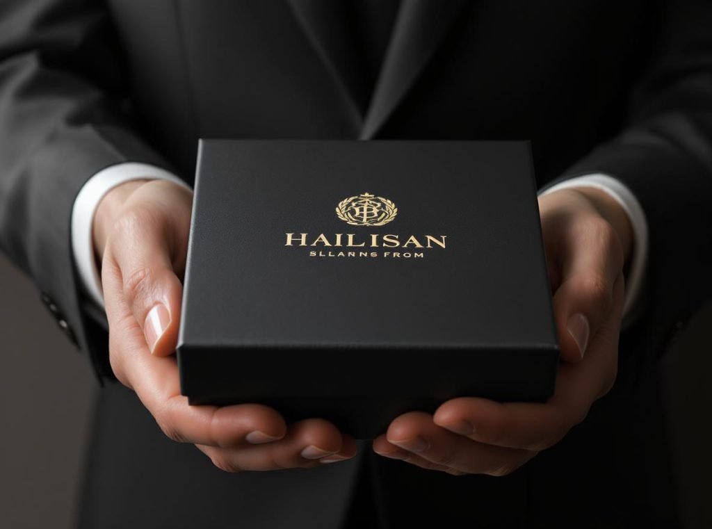 Premium rigid box with brand logo demonstrating enhanced brand perception and loyalty