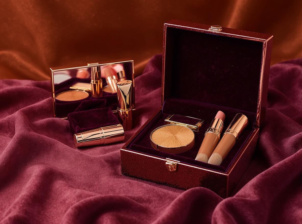 Premium cosmetic products in custom magnetic closure boxes with elegant interior design