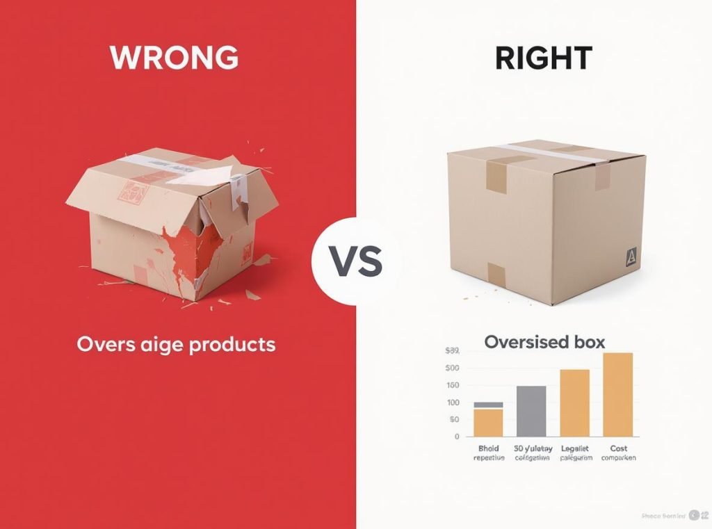 Comparison showing common custom box packaging mistakes versus correct packaging solutions