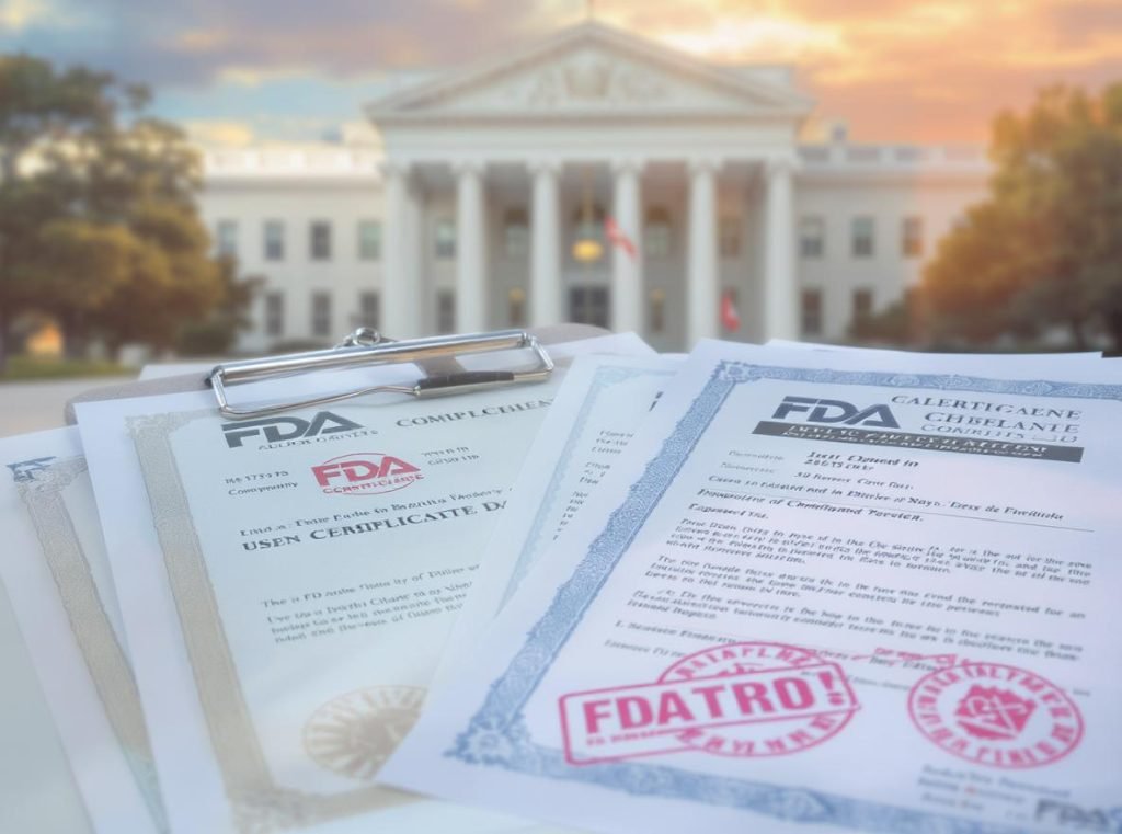 FDA regulatory compliance documents and certifications for food packaging materials