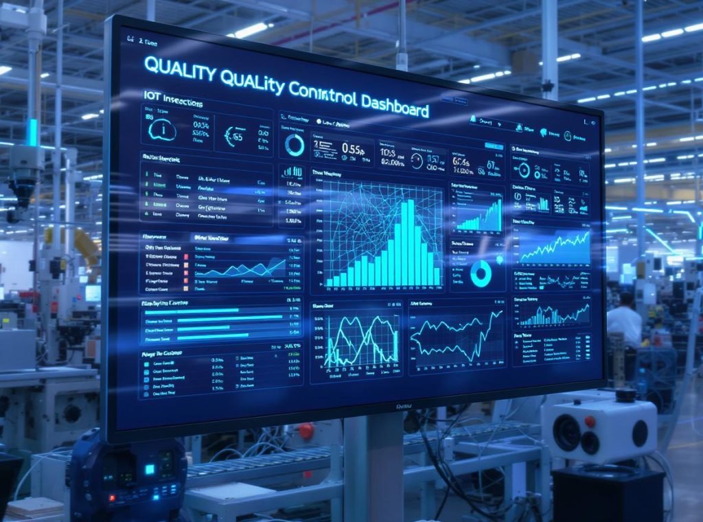 Digital quality control dashboard and IoT sensors in smart manufacturing facility