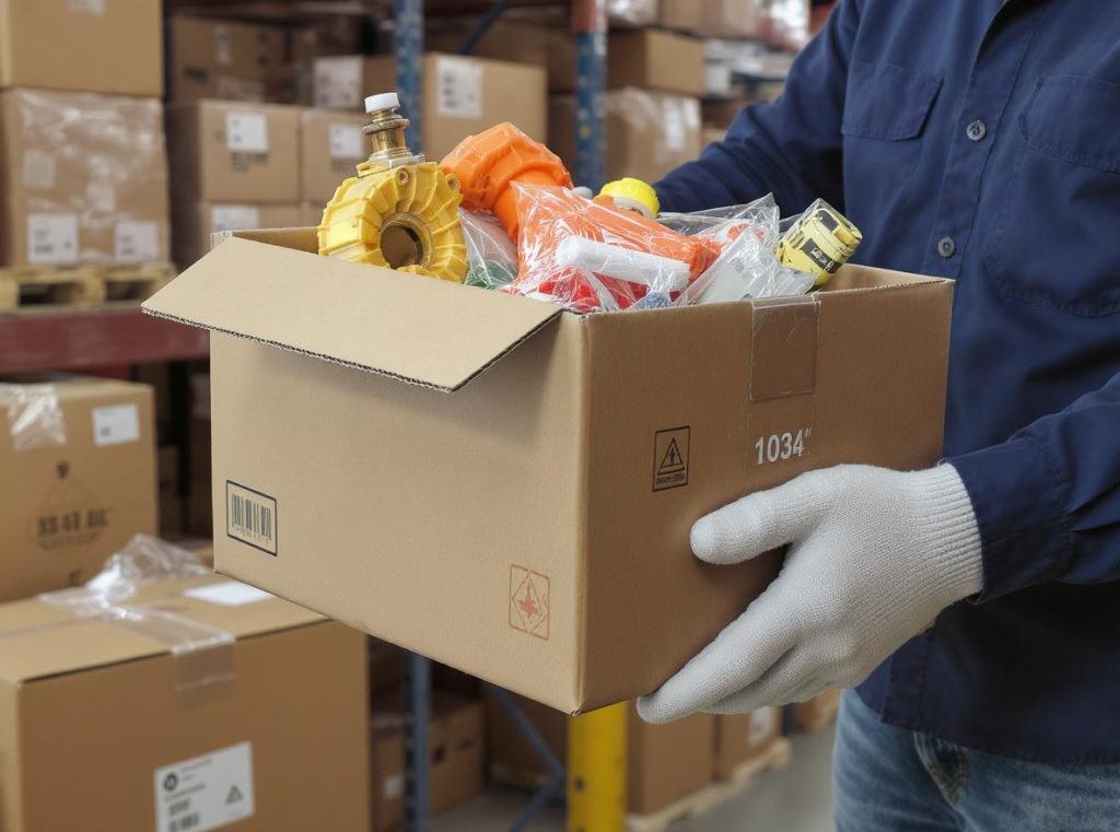 Double wall boxes being used for heavy electronics and industrial parts in shipping warehouse