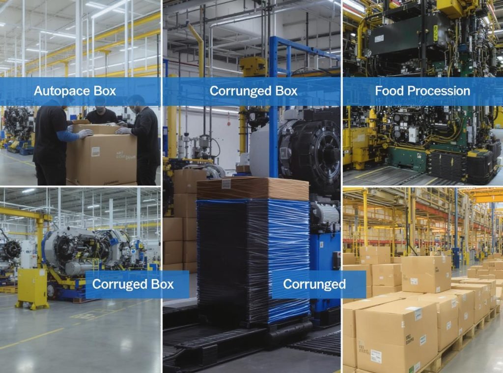 Various industries using triple wall corrugated boxes - automotive, electronics, aerospace, food processing