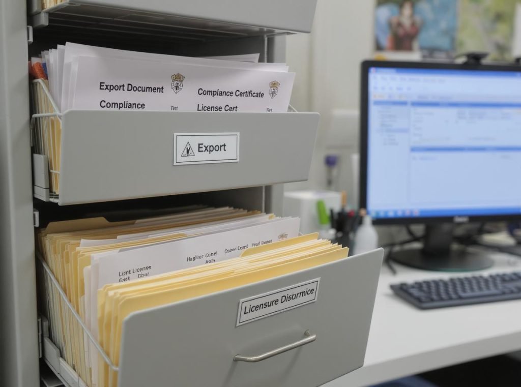Export compliance documentation system and license tracking software