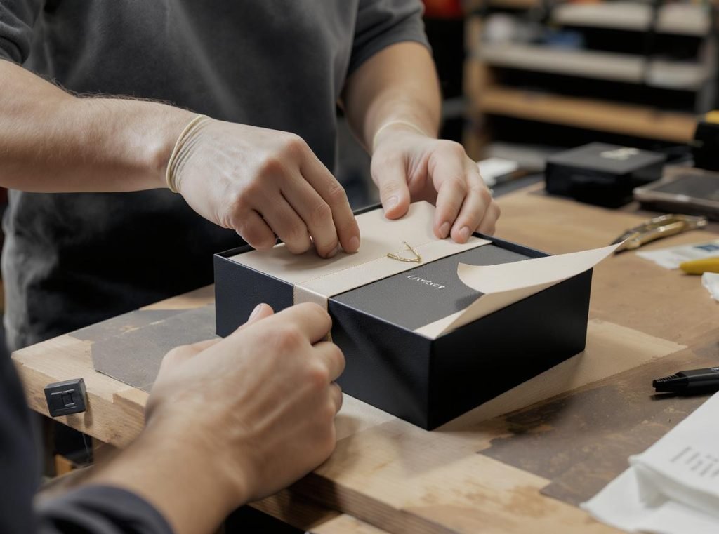 Professional assembly and finishing of custom shaped rigid boxes