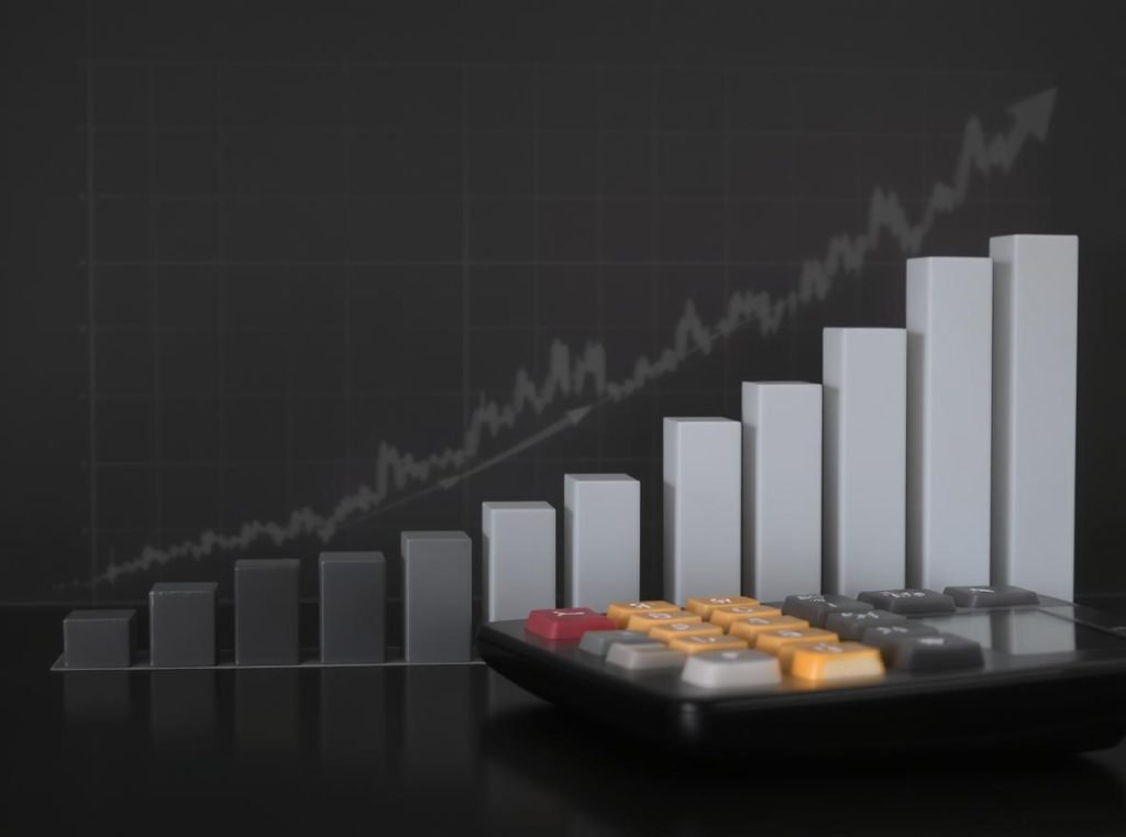 ROI calculation charts and graphs with rigid boxes showing investment returns
