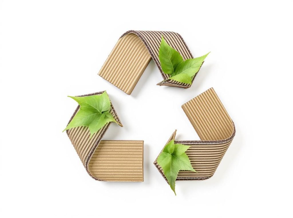 Environmental benefits of recyclable Five-Panel Folder boxes with sustainability symbols