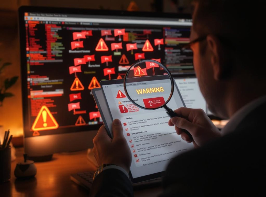 Business professional identifying early warning signs of supplier communication problems during evaluation