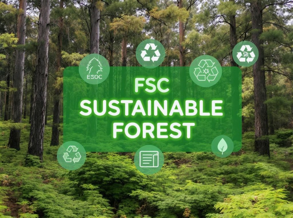 Sustainable kraft paper production from FSC-certified forests showing environmental responsibility