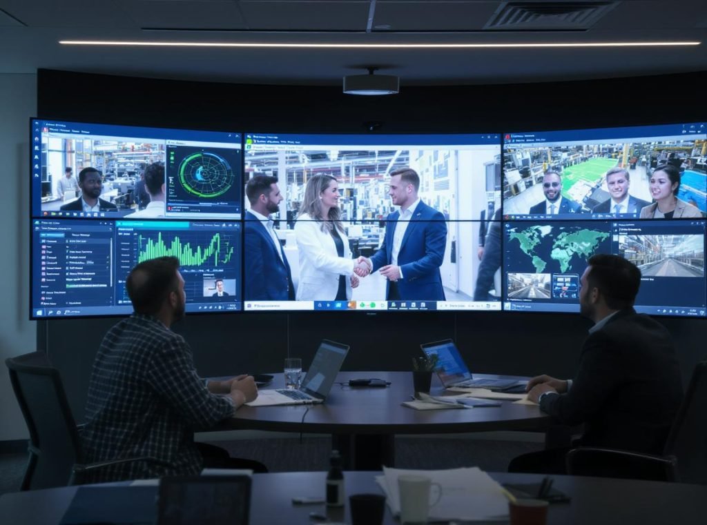 International video conference showcasing communication between global teams and Chinese manufacturers