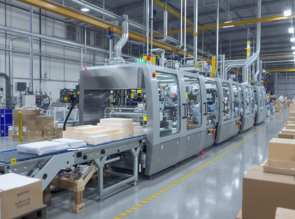 Modern packaging manufacturing facility with soft-touch finishing equipment