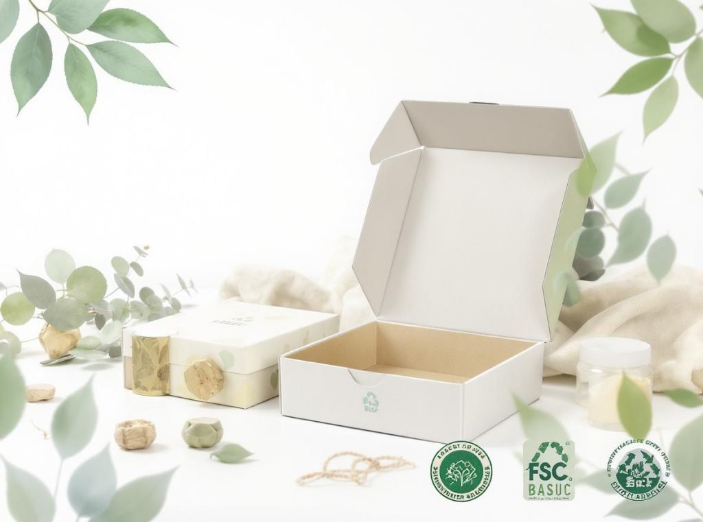 Sustainable hinged lid rigid boxes made from FSC-certified recycled materials