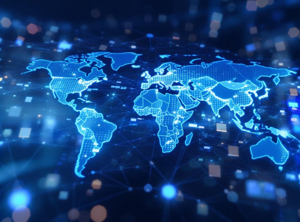 Digital technology systems connecting global supply chain partners through modern interfaces
