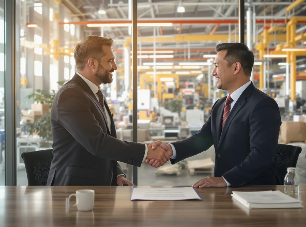 Business handshake representing long-term supplier partnership between international buyer and Chinese manufacturer