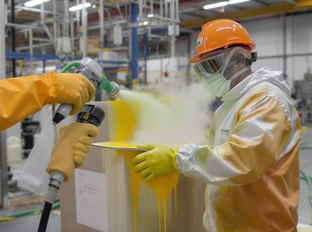 Professional application of water-resistant coating to existing cardboard boxes