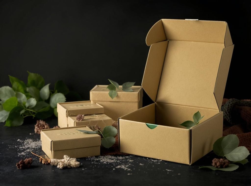 Sustainable rigid boxes made from eco-friendly recycled materials with natural elements
