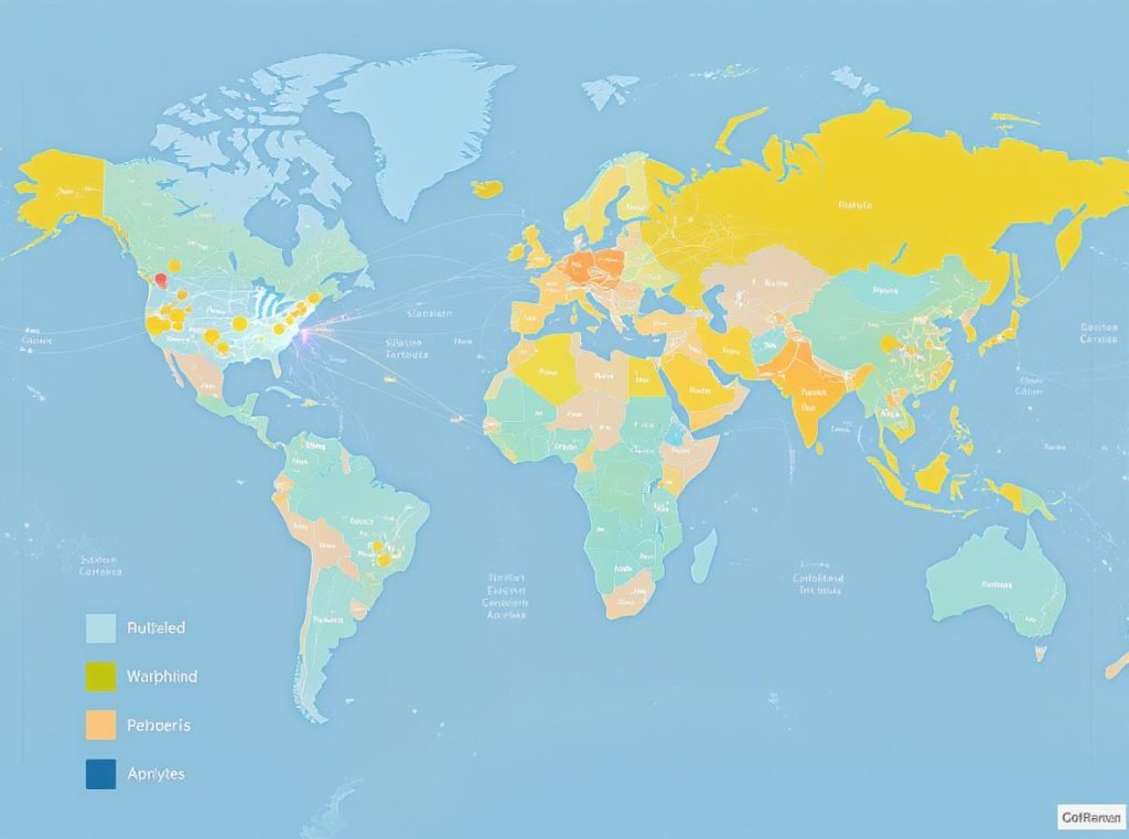 Global map showing different regional packaging standards and international compliance requirements