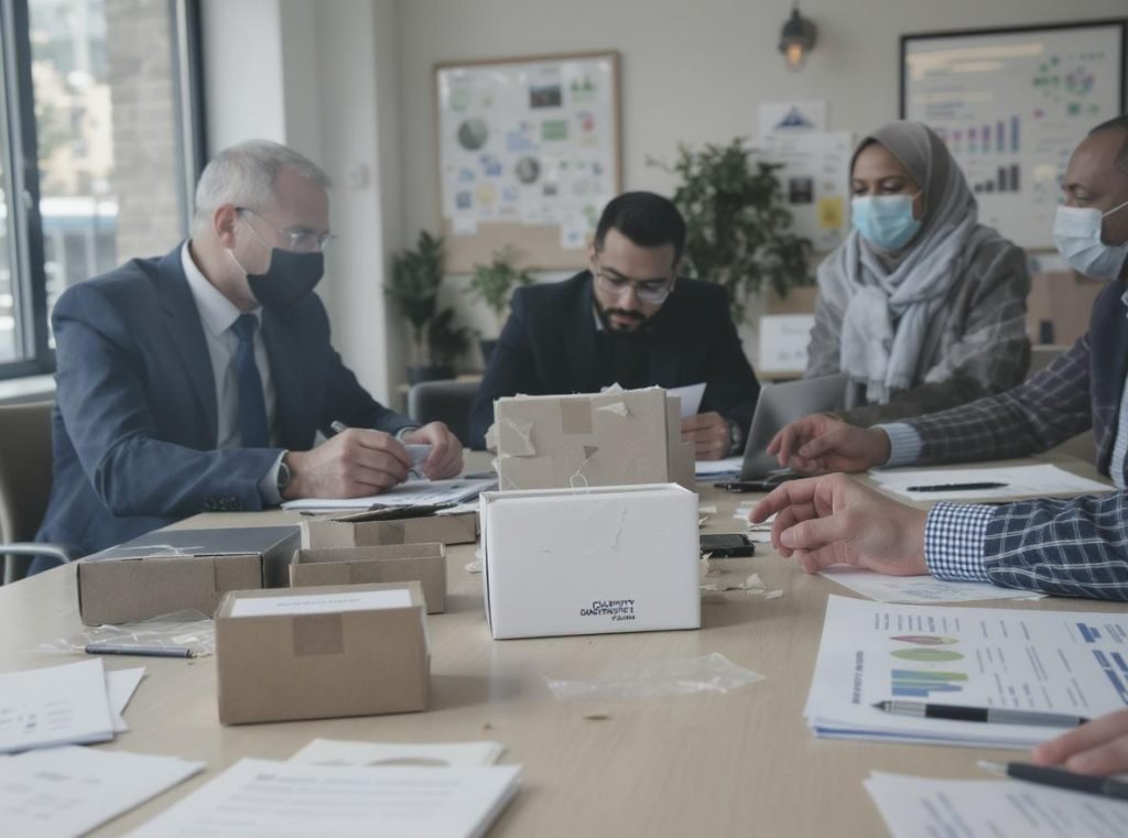 Quality control team responding to discovered rigid box manufacturing defects