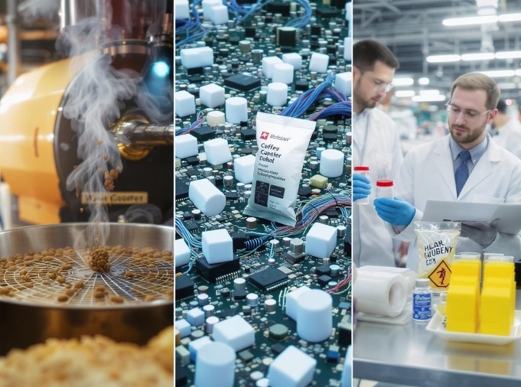 Various industries using Mylar bags including coffee, pharmaceuticals, electronics, and emergency preparedness