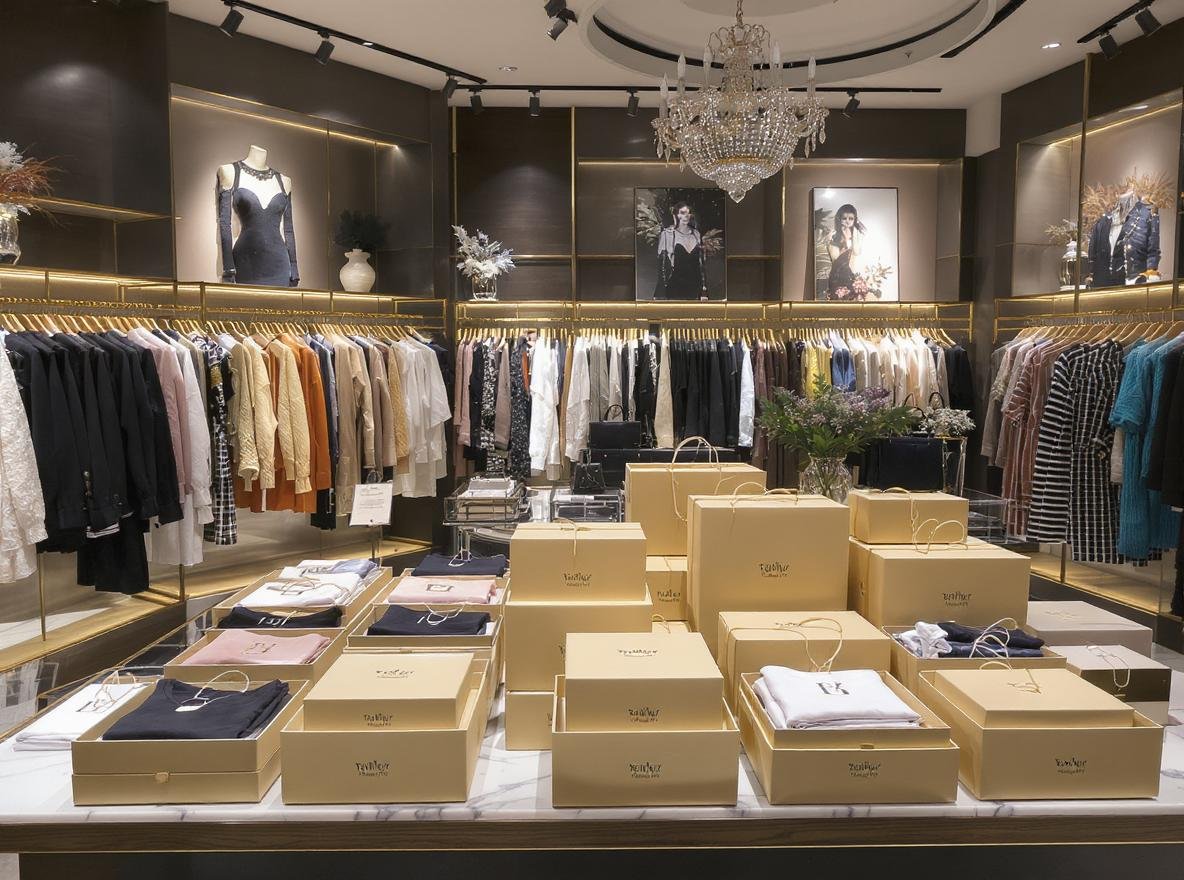 Fashion items in custom magnetic closure boxes designed for luxury apparel brands