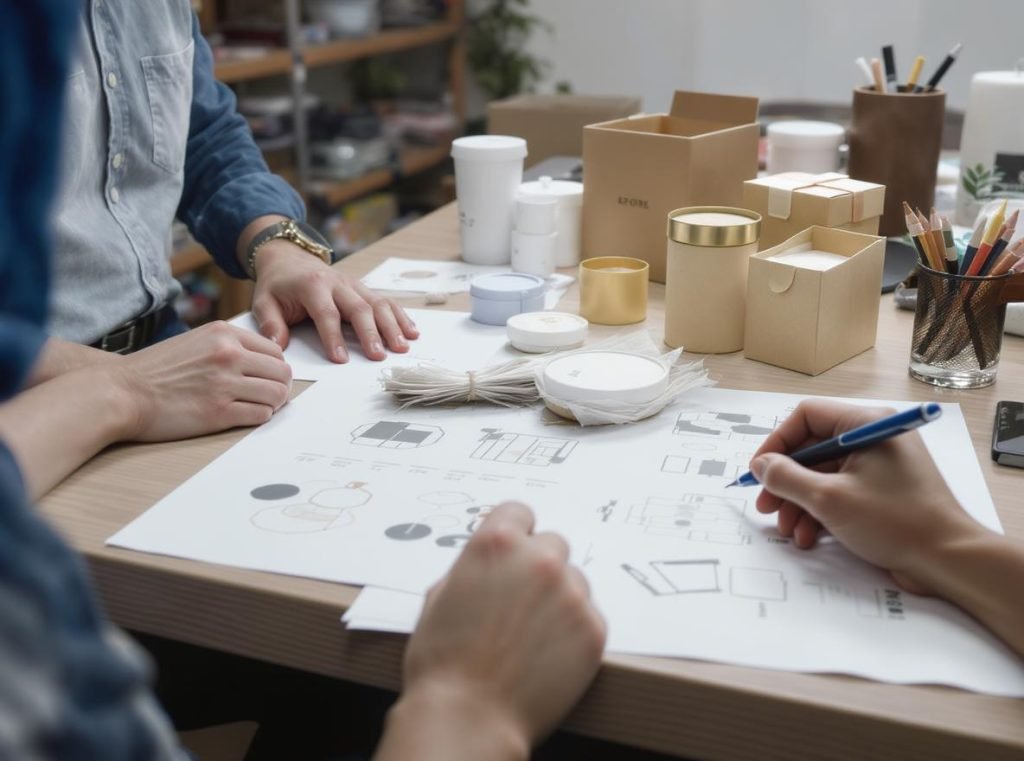 Custom packaging design process showing branded containers and premium packaging solutions