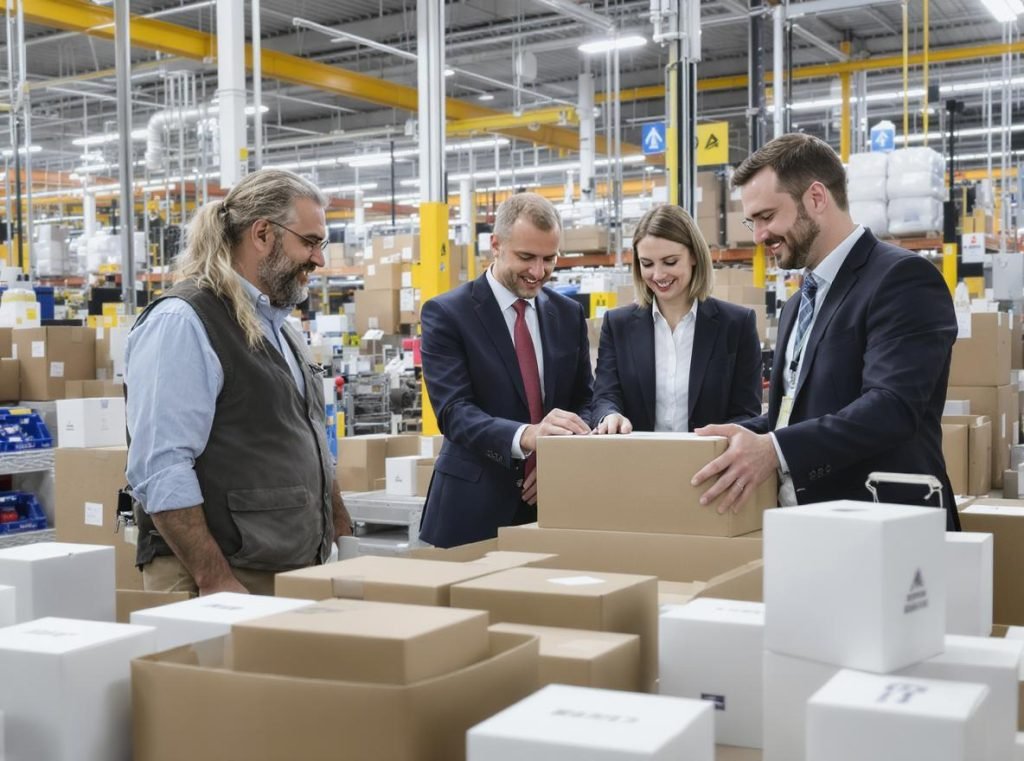 Professional packaging manufacturing facility with quality control inspection of compliant retail packaging
