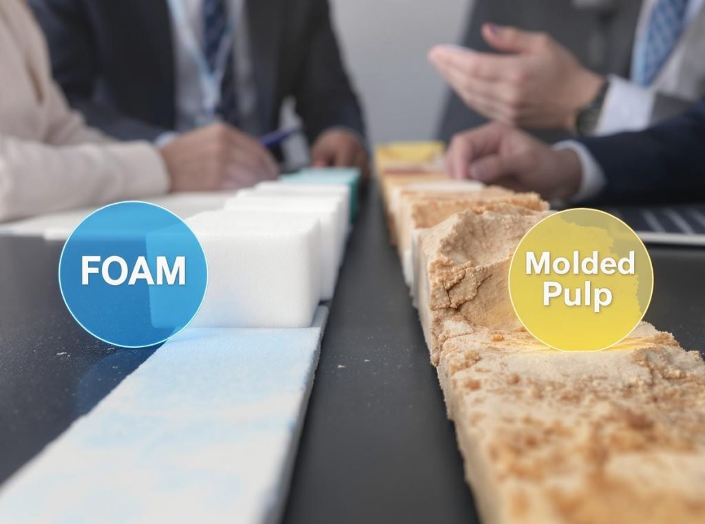 Decision guide visualization for choosing between foam and molded pulp inserts