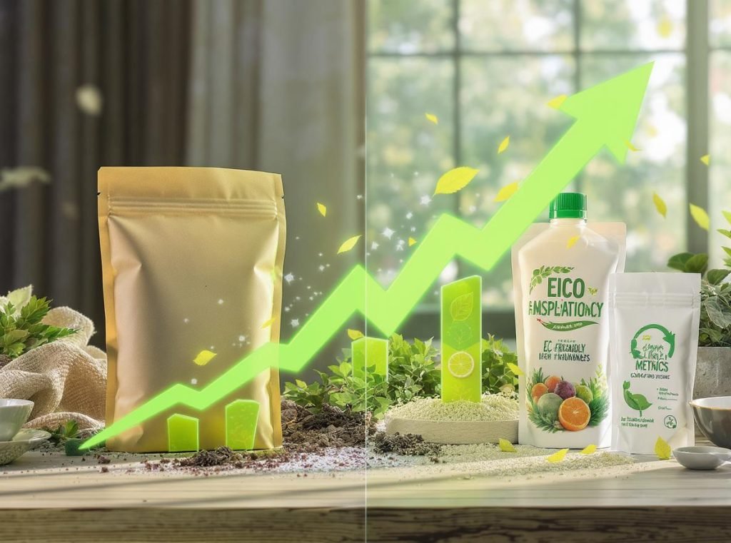 Business transformation toward sustainable packaging solutions showing environmental and economic benefits