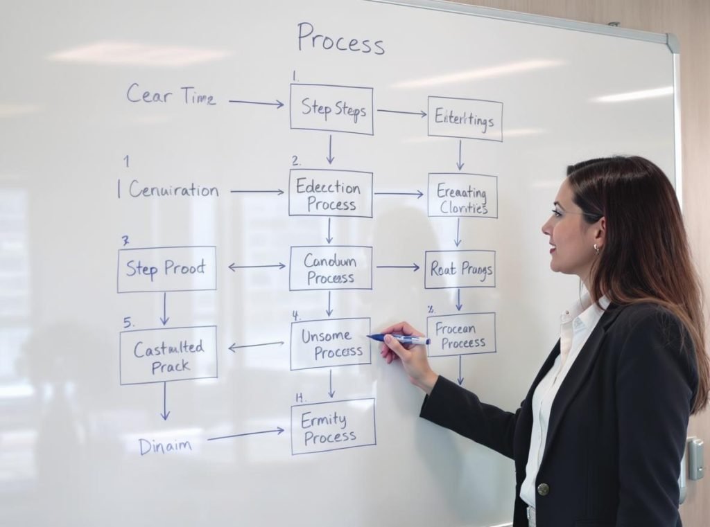 Ten-step packaging supplier sourcing process flowchart presentation in corporate boardroom setting