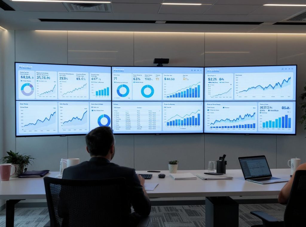 Technology dashboard showing AI forecasting and inventory management systems for MOQ optimization