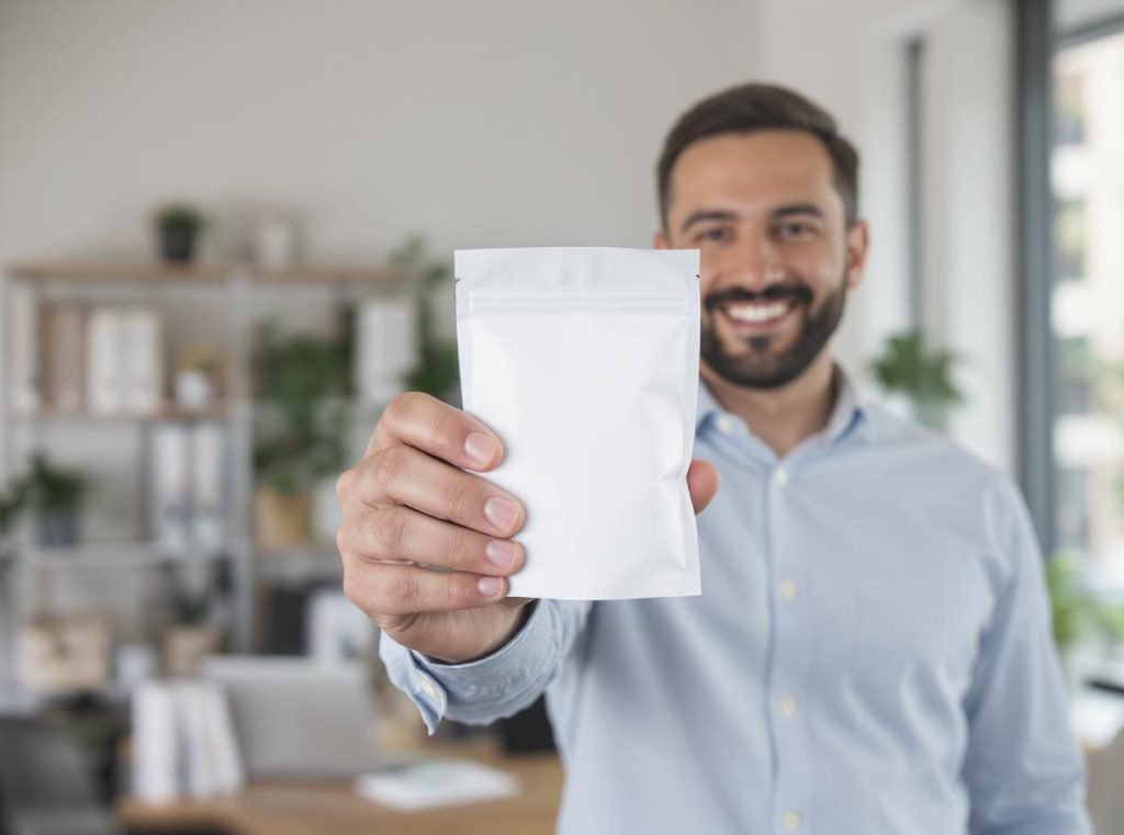 Successful small business owner with custom branded packaging showing business growth and customer satisfaction