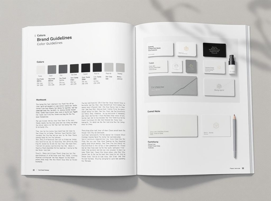 Brand guidelines showing consistent packaging design elements and color palettes