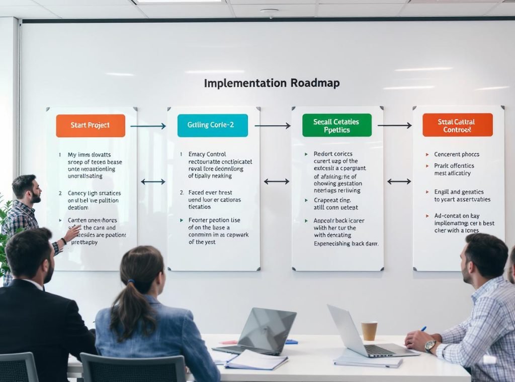 Strategic quality control implementation planning with four-phase roadmap and milestones